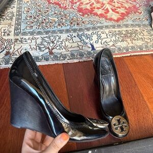 Tory Burch Black Patent Leather Wedges